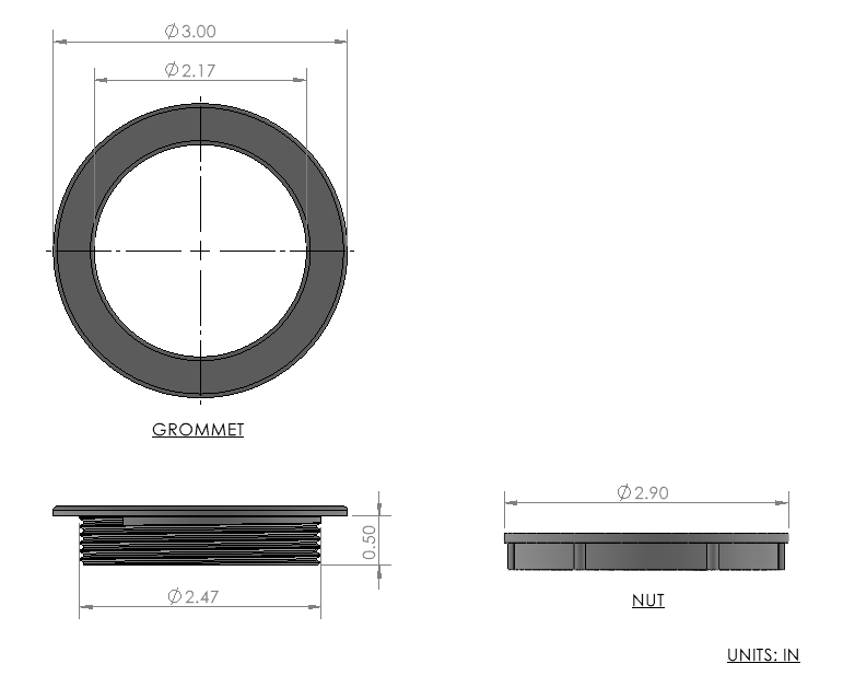 Boat Gunnel Rod Holder 2.5 Inch Trim Ring / Grommet